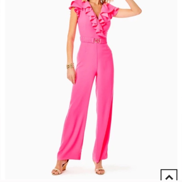 Lilly Pulitzer Pants - Lily Pulitzer Cassian Ruffle Shoulder Ruffle Jumpsuit with Wide-Leg Pants